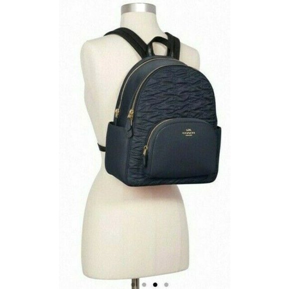 New Coach C4094 Court Backpack with Ruching Nylon and Pebble Leather Midnight - Picture 2 of 3